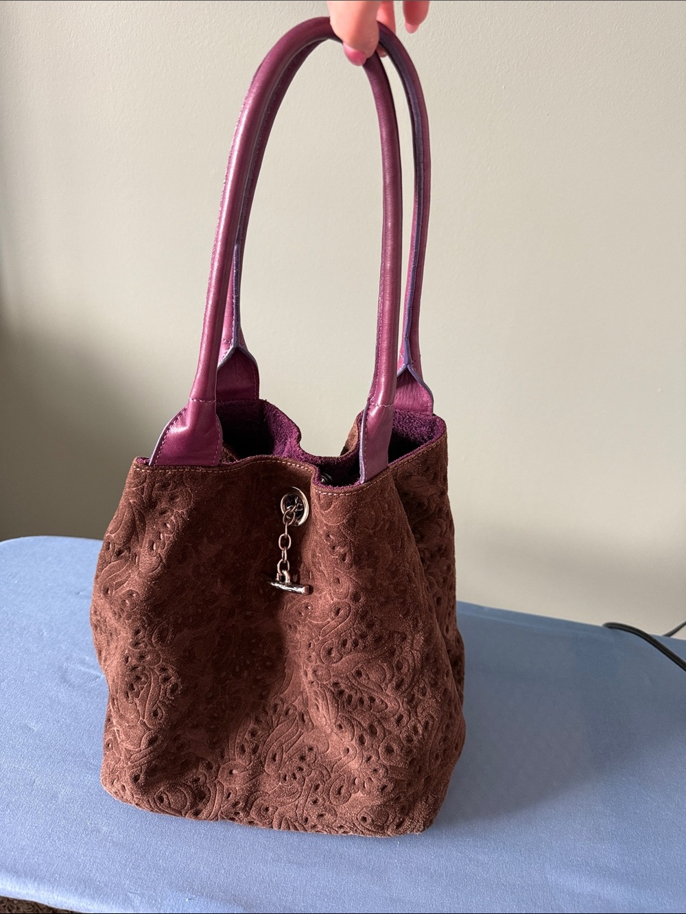 Tantocosi Milano Suede Shoulder Bag and Coin Purse Plum Handles